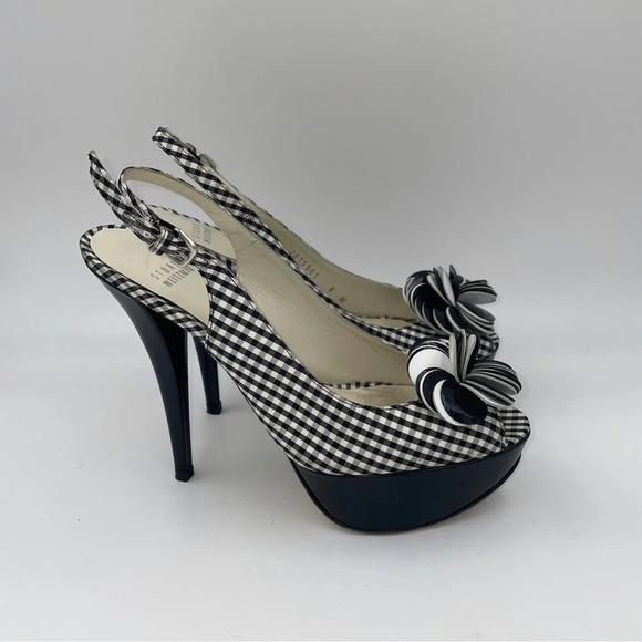 Stuart Weitzman gingham embellished platform slingback heels sandals - Picture 1 of 8